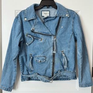 Forever 21 Denim Moto Jacket Light Wash Belted Small